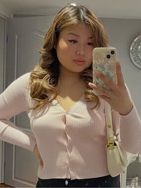 Wilfred Light Pink Ribbed V-Neck Button Cardigan